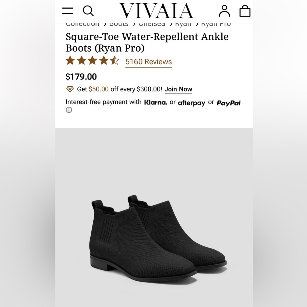 Vivaia Ryan Pro‎ Black Ankle Boots Water Repellent Chelsea Sz 9 Square Toe EU 40 - Picture 11 of 11
